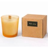 NS-era Sandal Ağacı Kokulu Mum 280 ml - Ahşap Fitil, Turuncu Buzlu Cam Bardak, Uzun Yanma Süresi, Hediye Kutulu