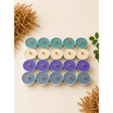 NS-era Sedefli Ahşap Fitil Tealight Mum Seti 20 Adet - Sandal Ağacı Kokulu, Yeşil, Sarı, Mor, Gri Renkli