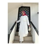 NS Moda Tesettür Asimetrik Tunik Pantolon Takım Beyaz Model- 495