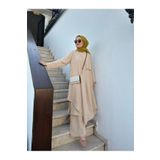 NS Moda Tesettür Asimetrik Tunik Pantolon Takım Krem Model- 495
