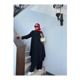 NS Moda Tesettür Asimetrik Tunik Pantolon Takım Siyah Model- 495