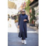 NS Moda Tesettür Boğazlı Tunik Pantolon Takım Lacivert Model-487