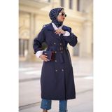 NS Moda Tesettür Kemerli Trençkot Lacivert Model-550
