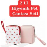 NS Reliable 2'li Kadın Hijyenik Ped Saklama Çantası - Pembe ve Kalpli Ped Düzenleyici Organizer - 10X14X3 cm - Pembe - Kırmızı