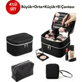 NS Reliable 4’lü Set Makyaj ve Kozmetik Seyahat Çantası - Su Geçirmez Düzenleyici Valiz Içi Organizer-Siyah - Siyah-Gri
