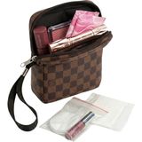 NS Reliable Kahve Dama Desenli Kadın Hijyenik Ped Saklama Çantası - Mini Organizer Düzenleyici Kılıf - 10X14X3 cm - Kahverengi