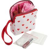 NS Reliable Kalp Desenli Kadın Hijyenik Ped Saklama Çantası - Mini Organizer Düzenleyici Kılıf - 10X14X3 cm - Kırmızı - Beyaz