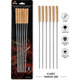 Nse Ahşap Saplı Paslanmaz Mangal Şişi 6’lı Set 40 cm Barbekü Kebap Şişi