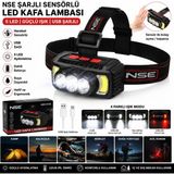 Nse USB Şarjlı Sensörlü LED Kafa Lambası 5 LED Cob Güçlü Aydınlatma Kafa Feneri Kamp, Balıkçılık, Avcılık, Tamir, Bisiklet ve Acil Durum Lambası