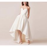 NSM Life Kadın Asimetrik Cepli Minimalist Düğün Nikah Etek Sade Şık Saten Beyaz Etek