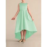 NSM Life Kız Çocuk Mint Yeşili Asimetrik Etek Detaylı Sade Şık Saten Balo Doğum Günü Balo Mezuniyet Elbise - 12 - 13 Yaş - Açık Mint Yeşili