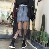 NSM Life Tek Katmanlı Siyah Maxi Etek Transparan Uzun Astarsız Çok Amaçlı Tül Etek Bikini Mayo Plaj Etek - 2XL