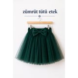 NSMLİFE Kız Çocuk Zümrüt Yeşil Fiyonk Detaylı Astarlı Etek