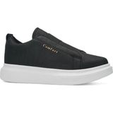 Nstil Günlük Erkek Sneaker Casual Kalın Yüksek Queen Taban Oval Burun Bant Detaylı Spor Ayakkabı 109 - Siyah - Beyaz