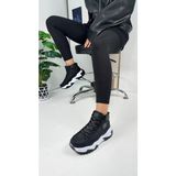 Nstil Günlük Kadın Sneaker Simli Bağcıklı Yüksek Kalın Topuklu Bilekli Rahat Hafif Spor Ayakkabı 2410 - Siyah - Siyah