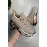 Nstil Günlük Kadın Spor Ayakkabı Taşlı Bağcıklı Hafif Kalın Yüksek Renkli Taban Yürüyüş Sneaker 403