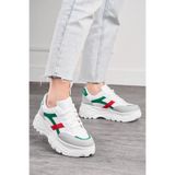 Nstil Günlük Kadın Taş Yeşil Kırmızı Sneaker Kalın Taban Bağcıklı Rahat Tiger Şeritli Spor Ayakkabı 032