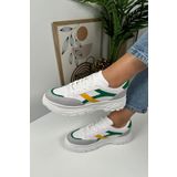 Nstil Günlük Kadın Taş Yeşil Sarı Sneaker Kalın Yüksek Taban Bağcıklı Tiger Şeritli Spor Ayakkabı 032