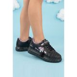 Nstil Günlük Kız Çocuk Siyah Sneaker Püskül Detay Oval Simli Burun Lastik Bağcık Cırtlı Spor Ayakkabı 3740
