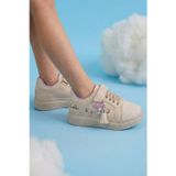 NSTİL Günlük Kız Çocuk Sneaker Püskül Detay Oval Simli Burun Lastik Bağcık Cırtlı Spor Ayakkabı 3740