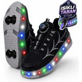 Nstil Unisex Spor Ayakkabı Akıllı Bağcıklı Işıklı 003 Suni Deri Kaydırmaz Taban - Siyah