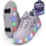 Nstil Unisex Yetişkin Çocuk Spor Ayakkabı Akıllı Bağcıklı Çıkarılabilen Patenli Işıklı Sneaker 003 - Beyaz