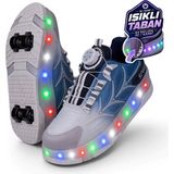 Nstil Unisex Yetişkin Çocuk Spor Ayakkabı Akıllı Bağcıklı Çıkarılabilen Patenli Işıklı Sneaker 003 - Mavi