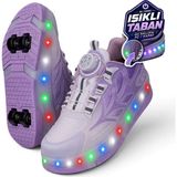Nstil Unisex Yetişkin Çocuk Spor Ayakkabı Akıllı Bağcıklı Çıkarılabilen Patenli Işıklı Sneaker 003 - Mor