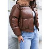 Nsy Boutique Yakası Peluş Kürk Detay Kısa Şişme Deri Mont - Taba