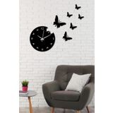 NT Handmade Siyah Ahşap 7 Parça Kelebekler Duvar Saati Salon Oturma Yatak Odası Mutfak Için 85x74 Duvar Dekoru
