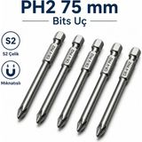 Nt Probits (5 Adet) Manyetik S2 Çelik 75 mm 7.5 cm Ph2 Bits Uç Tornavida Matkap Vidalama Manyetik Vidalama Ucu - Gri