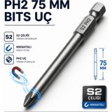 Nt Probits Manyetik S2 Çelik 75 mm 7.5 cm Ph2 Bits Uç Tornavida Matkap Vidalama Manyetik Vidalama Ucu 1/4 Inç - Gri