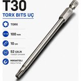 Nt Probits Manyetik S2 Çelik Torx T30 Bits Uç 100 mm 10 cm Uzun Tornavida Matkap Vidalama Manyetik Vidalama Ucu - Gri