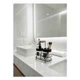NTC METAL Lüks Siyah Cam Sıvı Sabunluk Seti - Premium Ahşap Detaylı Metal Standlı, Şık Banyo Diş Fırçalık Seti