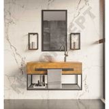 Ntconcept Artes Ayna Çerçeveli Masif Ahşap Lavabo Dolabı Hilton - 100 cm - Açık Ceviz