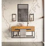 NTConcept Artes Ayna Çerçeveli Masif Ahşap Lavabo Dolabı Hilton - 80 Cm Ceviz