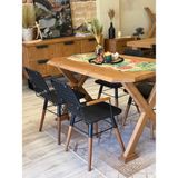 Ntconcept Doğal Ahşap Masa Takımı 85 x 140 cm Asimetrik Tasarım 4 Sandalyeli Metal Ayaklı - 85x185+6