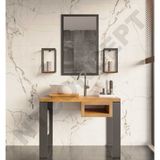 Ntconcept Mia Ayna Çerçeveli Masif Ahşap Lavabo Dolabı Hilton - 100 cm - Açık Ceviz