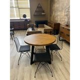 Ntconcept Round Masif Ahşap Tel Sandalyeli Yuvarlak Masa Takımı - Açık Ceviz - 85x85cm 2 Tel Sandalye