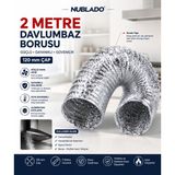 Nublado 2 Metre Davlumbaz Borusu 120 mm Çap Esnek Alüminyum Havalandırma ve Aspiratör Tahliye Hortumu - Gri