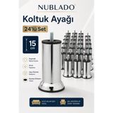 NUBLADO 24'lü Mobilya Kanepe Baza Yatak Koltuk Destek Yükseltme Ayağı M8 Civatalı Krom Metal Ayakları 15 Cm