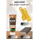 NUBLADO 4'lü Açık Ceviz Ahşap ve Duvar Tamir Seti 125 Ml Dolgu Macunu 2 Adet Plastik Spatula 1 Kübik Zımpara