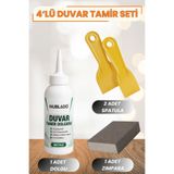 NUBLADO 4'lü Duvar Tamir Seti 220 gr Beyaz Dolgu Macunu, 2 Plastik Spatula ve Kübik Zımpara Çatlak, Çivi ve