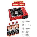 NUBLADO (4'lü Set) Portatif Taşınabilir Kamp Ocağı Tek Gözlü 3 Adet Kartuş Gezi Piknik Yemek Pişirme Ocağı (KIRMIZI)