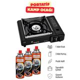 NUBLADO (4'lü Set) Portatif Taşınabilir Kamp Ocağı Tek Gözlü 3 Adet Kartuş Gezi Piknik Yemek Pişirme Ocağı (SİYAH)