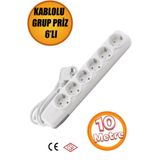 NUBLADO 6'lı Grup Priz - (10 METRE) Kablolu Topraklı Fiş Çoğaltıcı Çoklu Uzatma Kablosu Anahtarsız Pirizi.