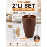 Nublado Ahşap Desenli 12 cm Mobilya Ayağı ve Dolap Kulpu 2’li Set Yuvarlak Dolap Kulpu 2’li Set - Kahverengi