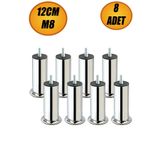 nublado Baza Koltuk Kanepe Mobilya Yatak Çekyat Ayağı Diş Metrik 8 Mm Krom Metal Ayakları 12 Cm 8 Adet