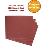 Nublado Far Temizleme Ince Kalın Kağıt El Su Zımparası Kağıdı Araç Parlatma Set 500-1000-2500 Kum 10 Adet - Siyah - Standart