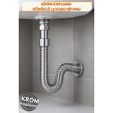 Nublado Krom Kaplama Plastik Körüklü Lavabo Sifonu 33-80 cm Uzayabilir, Krom Görünümlü Esnek Evye Gider Borusu, 7 cm Süzgeçli Kolay Montajlı Yerli Üretim Mutfak ve Banyo Sifonu - 33 - 80 CM